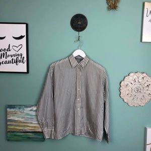 Vince Silk Menswear Stripe Cropped Shirt S